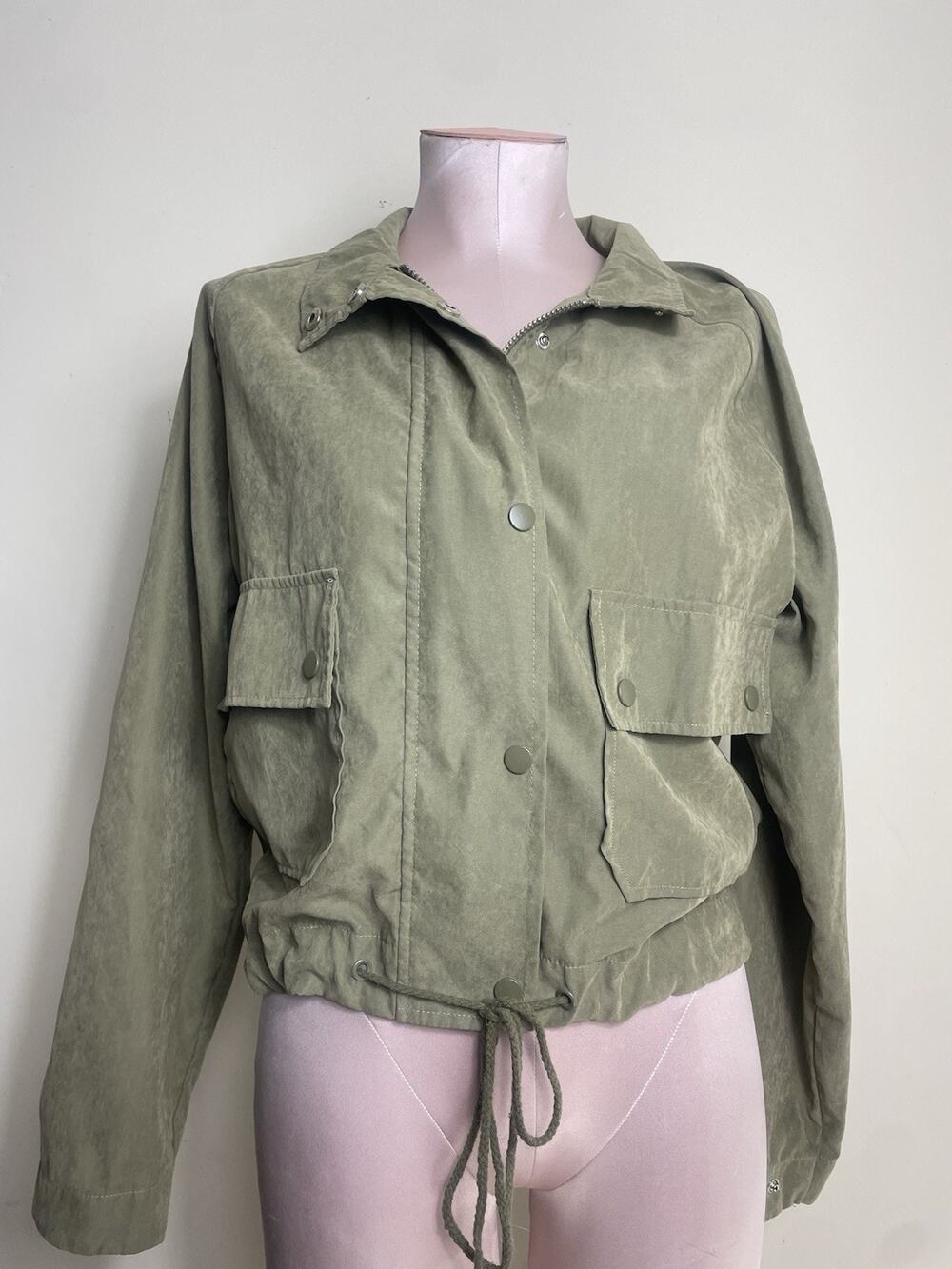 Blu Pepper Bomber Jacket Woman’s Sz Small Olive Green Cropped Utility EUC